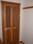 bath door - white & red oak, 1st one, hand cut joinery